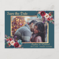 Burgundy Navy Floral auf Aquamarin | Foto Save the