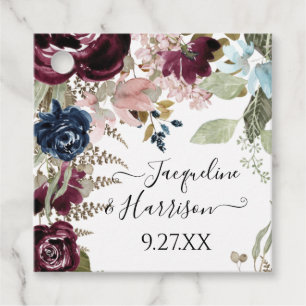 Burgundy Navy Floral Elegant Eukalyptus Foliage Geschenkanhänger