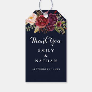 Burgundy Navy Floral Gefallen Vielen Dank Gift Tag Geschenkanhänger