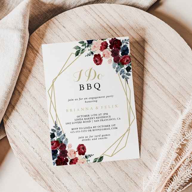 Burgundy Navy Floral I Do GRILLEN Engagement Party Einladung (Von Creator hochgeladen)