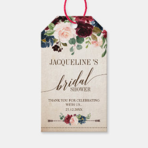 Burgundy Navy Floral Rustic Boho Brautparty Geschenkanhänger