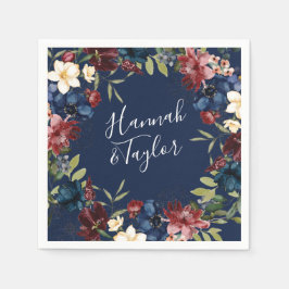 Burgundy Navy Floral Wedding Napkins Serviette