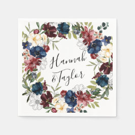 Burgundy Navy Floral Wedding Napkins Serviette
