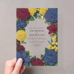 Burgundy, Navy & Gold Floral Wedding Acryleinladungen<br><div class="desc">Elegant and timeless, this floral wedding invitation features a beautiful botanical arrangement in sophisticated trendy tones. The design combines soft florals and lush greenery to create a romantic and refined look that is perfect for modern weddings, garden ceremonies, and classic celebrations. Printed on premium acrylic for a luxurious presentation, this...</div>