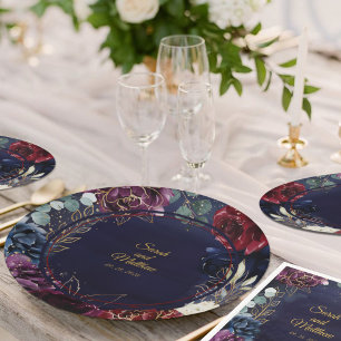 Burgundy Navy Hochzeit 12,50 x Abendessen Pappteller