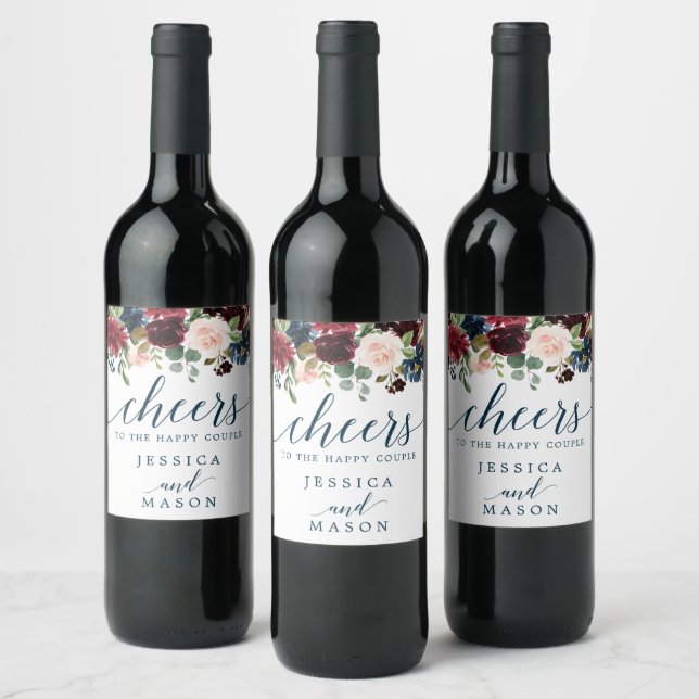 Burgundy Navy Hochzeitweilige Wine Labels Favorite Weinetikett (Flaschen)