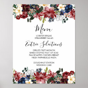Burgundy Navy Menu Sign Poster