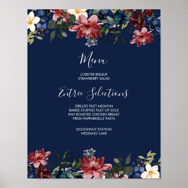 Burgundy Navy Menu Sign Poster (Vorne)