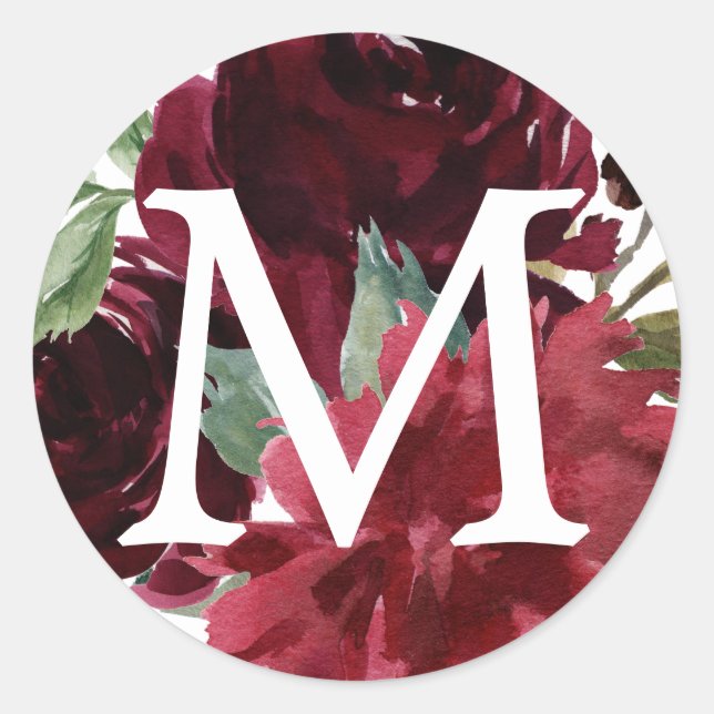 Burgundy Navy Monogram Favoriten Sticker Rustikal (Vorderseite)