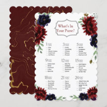 Burgundy Navy Peony Gold Brautparty Game