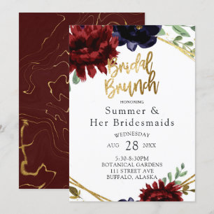 Burgundy Navy Peony Gold Bridesmaids Luncheon Einladung
