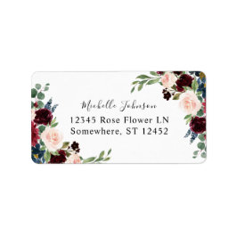 Burgundy & Navy Pink Floral 2 Rücksendeadresse Lab Adressaufkleber