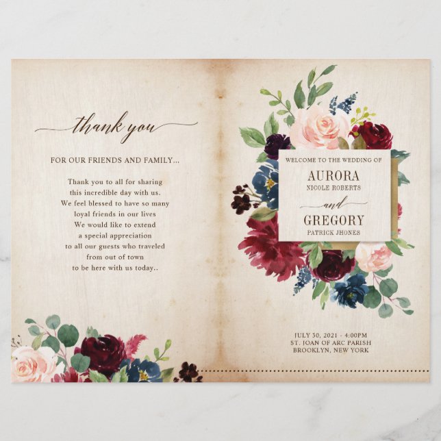 Burgundy Navy Rustic Boho Country Program (Vorderseite)