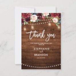 Burgundy Navy Rustic String Light Wedding Dankeskarte