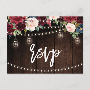 Burgundy Navy String Light Mason Jar UAWG Postkarte