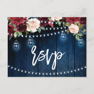 Burgundy Navy String Light Mason Jar UAWG Postkarte