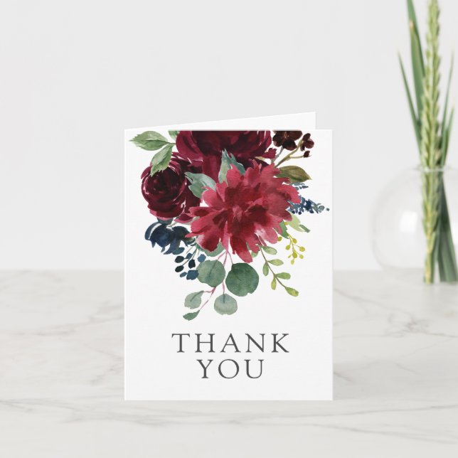 Burgundy Navy und Blush Elegante Floral Vielen Dan Dankeskarte (Vorderseite)