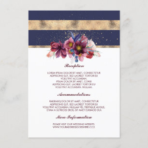 Burgundy Navy und Gold Wedding Information Guest Begleitkarte