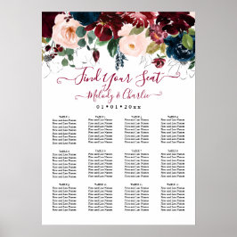 BURGUNDY NAVY WATERCOLOR BLUME SITZPLATZ POSTER