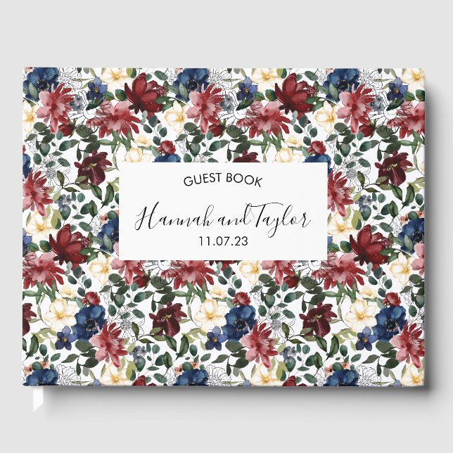 Burgundy Navy Wedding Gästebuch (Vorderseite)