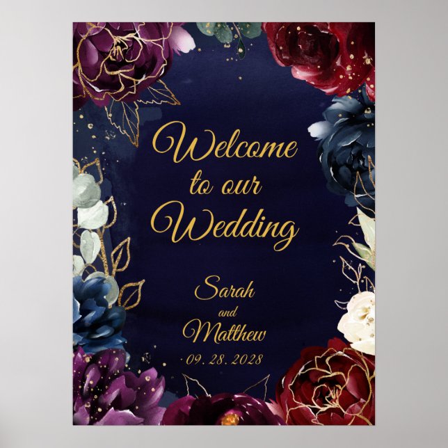 Burgundy Navy Welcome To Our Wedding 18x24" Poster (Vorne)