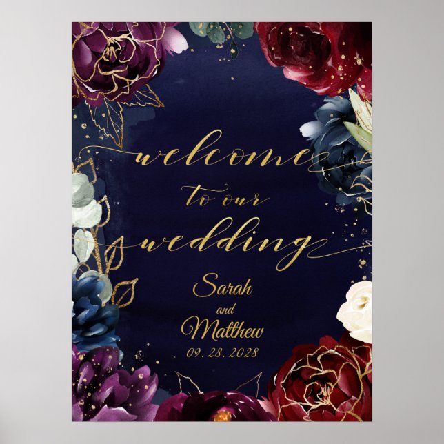 Burgundy Navy Welcome To Our Wedding II 18x24" Poster (Vorne)