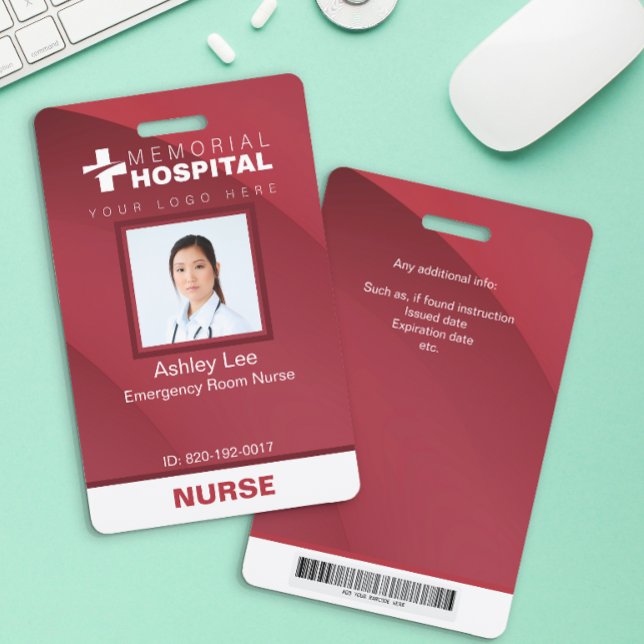Burgundy Nurse ID Abzeichen mit Foto & Barcode Ausweis (Von Creator hochgeladen)