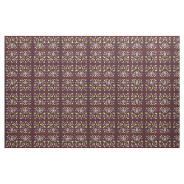 Burgundy Ojibwe Blumenmuster Stoff (Yard (91,4 cm))