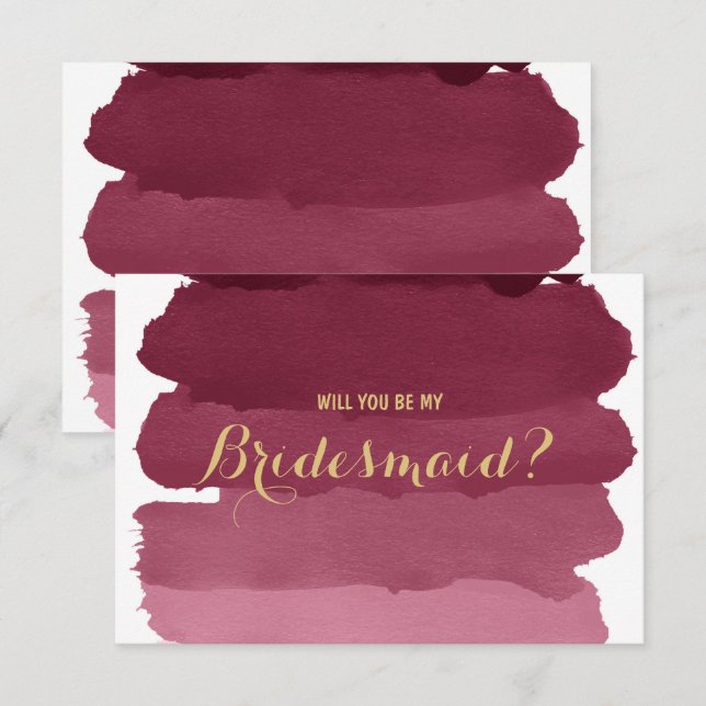 Burgundy ombre Wasserfarbe meine Bridesmaid Einladung (Vorne/Hinten)