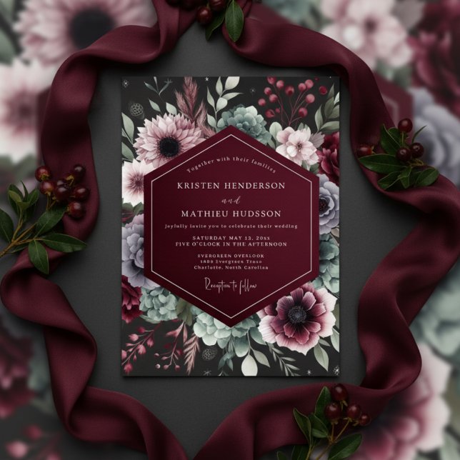 Burgundy Opulent Bloom Wedding Einladung (Von Creator hochgeladen)
