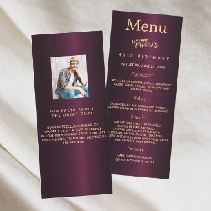 Burgundy or photo fun faits carte de menu d'annive