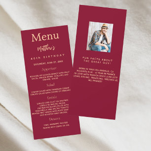 Burgundy or photo fun faits carte de menu d'annive