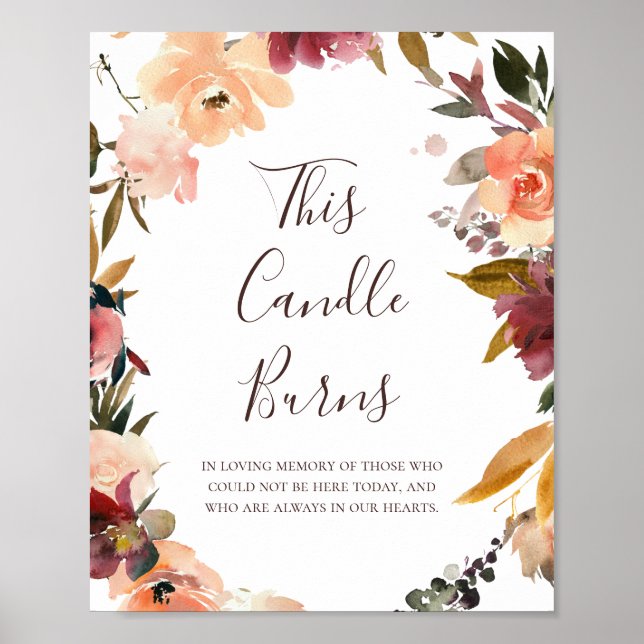 Burgundy Orange Bloral Diese Kerze Burns Hochzeit Poster (Vorne)
