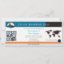 Burgundy Orange Blue Cruise Boarding Pass Wedding