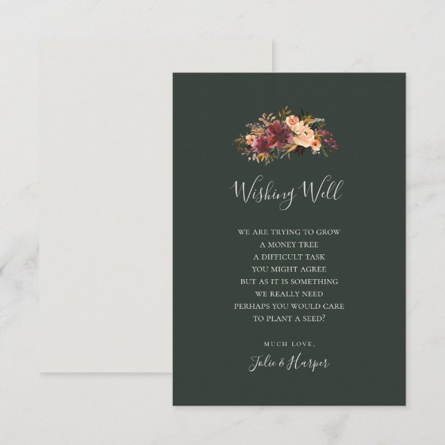 Burgundy Orange Blumental Green Wedding wünscht si Begleitkarte (Vorne/Hinten)