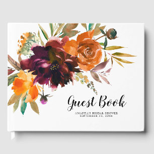 Burgundy Orange Floral Baby Brautparty Gästebuch