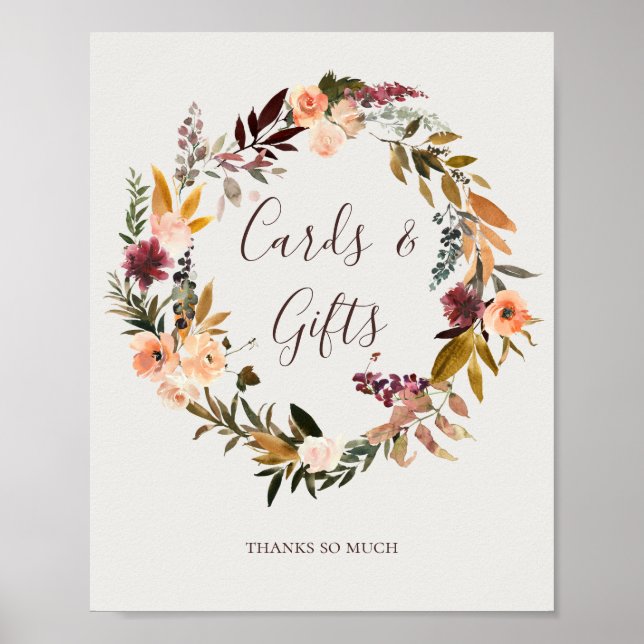 Burgundy Orange Floral Beige Karten und Geschenke  Poster (Vorne)