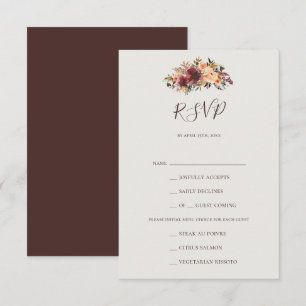 Burgundy Orange Floral Beige Menü Auswahl RSVP Kar