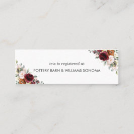 Burgundy Orange Floral Bridal Registrierungskarte Mini Visitenkarte