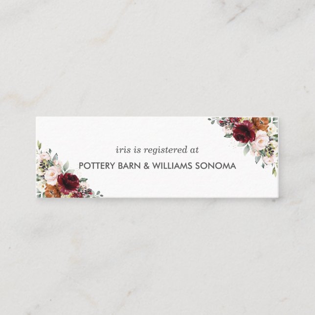 Burgundy Orange Floral Bridal Registrierungskarte  Mini Visitenkarte (Vorderseite)