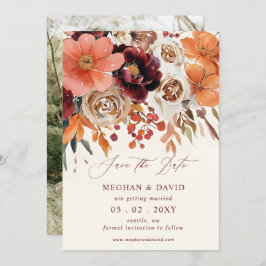 Burgundy Orange Floral Fall Foto Save The Date