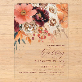Burgundy Orange Floral Fall Wedding Acryleinladungen