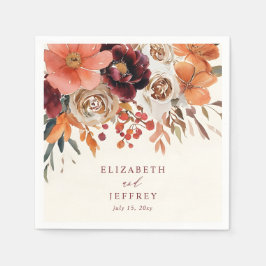 Burgundy Orange Floral Fall Wedding Serviette