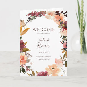 Burgundy Orange Floral Folded Wedding Programm