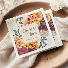 Burgundy Orange Floral Gold Cheers 75 Jahre Serviette