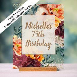 Burgundy Orange Floral Gold Geburtstag Acrylschild
