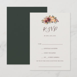 Burgundy Orange Floral Green Song Request RSVP Karte