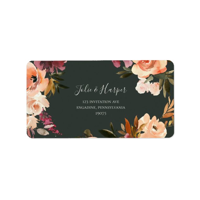 Burgundy Orange Floral | Green UAWG Address Labels Adressaufkleber (Vorne)