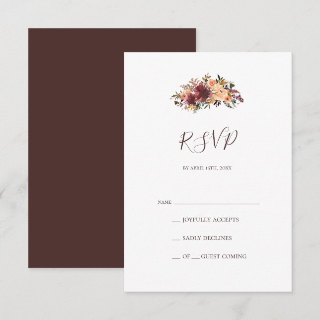 Burgundy Orange Floral RSVP-Karte RSVP Karte (Vorne/Hinten)
