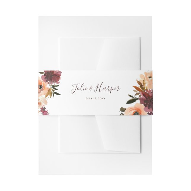 Burgundy Orange Floral Wedding Einladungsbanderole (Vorderseite Beispiel)